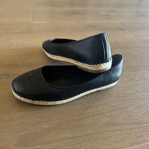 BROOKS BROTHERS  Black Leather Espadrille w/Golden Fleece Logo Ballet Flat